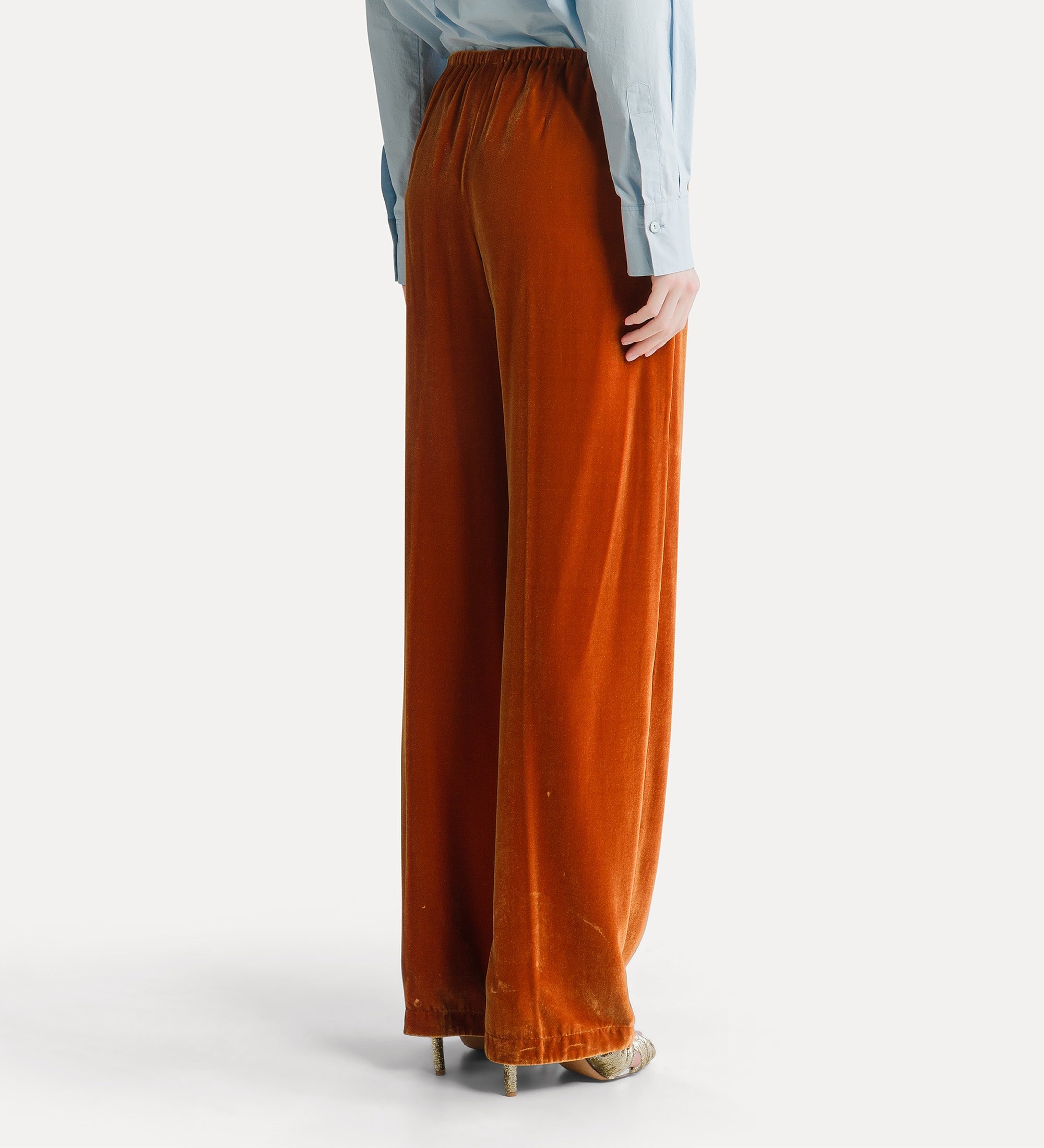 Forte pantaloni in velluto di viscosa e seta arancione