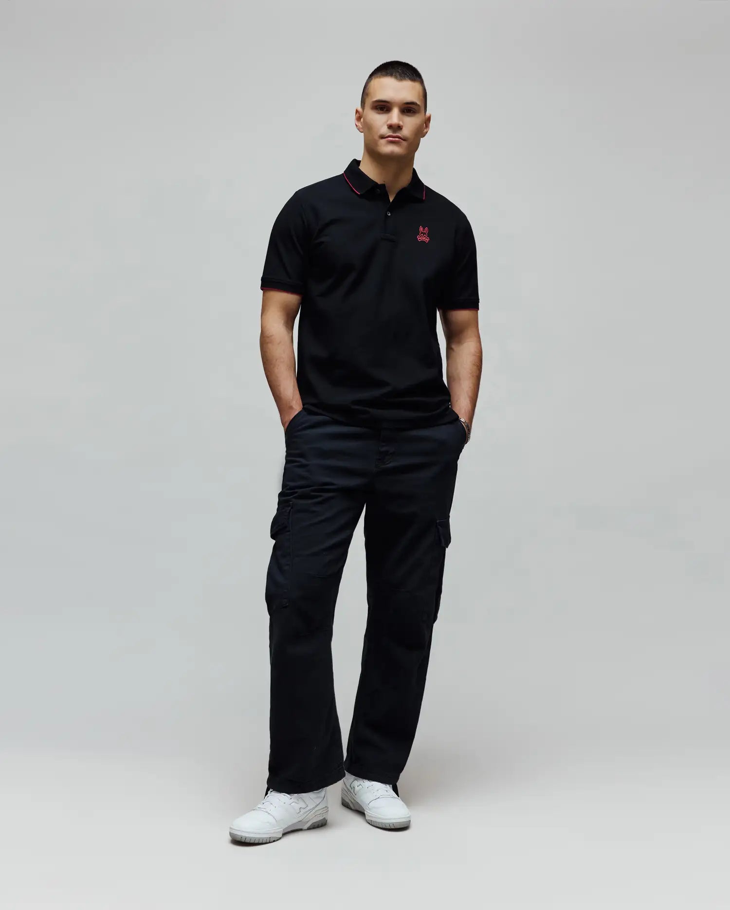 Psycho Bunny Men's Polos Men's Cyra Pique Polo polo nera in cotone Pima