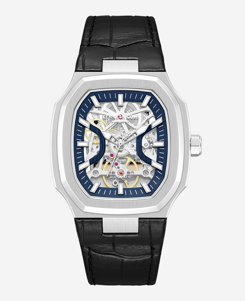 Kenneth Cole Reaction Skeleton Automatic orologio argento, cinturino in pelle