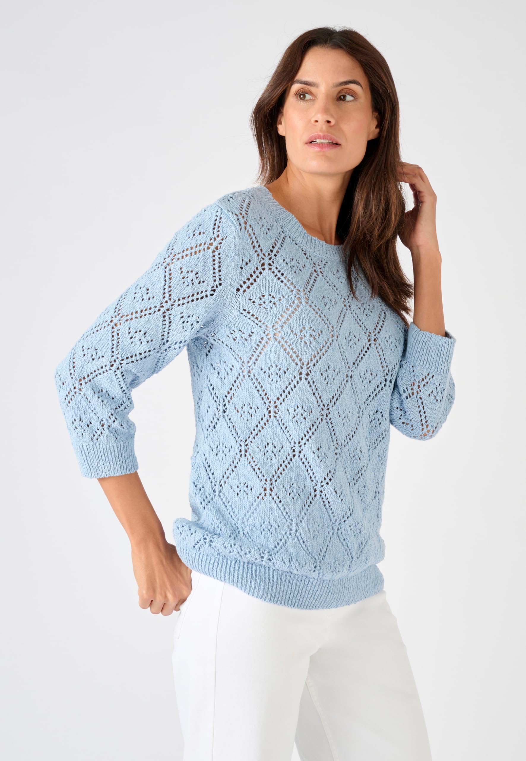 Damart Prêt-à-porter Maglione traforato Filato Nastro maglione blu grigio in cotone