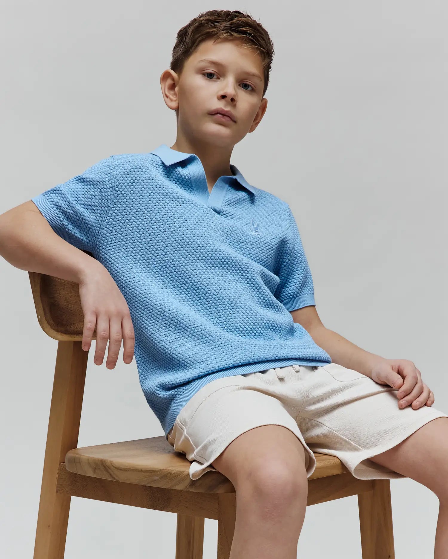 Psycho Bunny Kids Polo Shirts Kids Devon Bubble Stitch Knit Polo KT0100093 polo blu in cotone