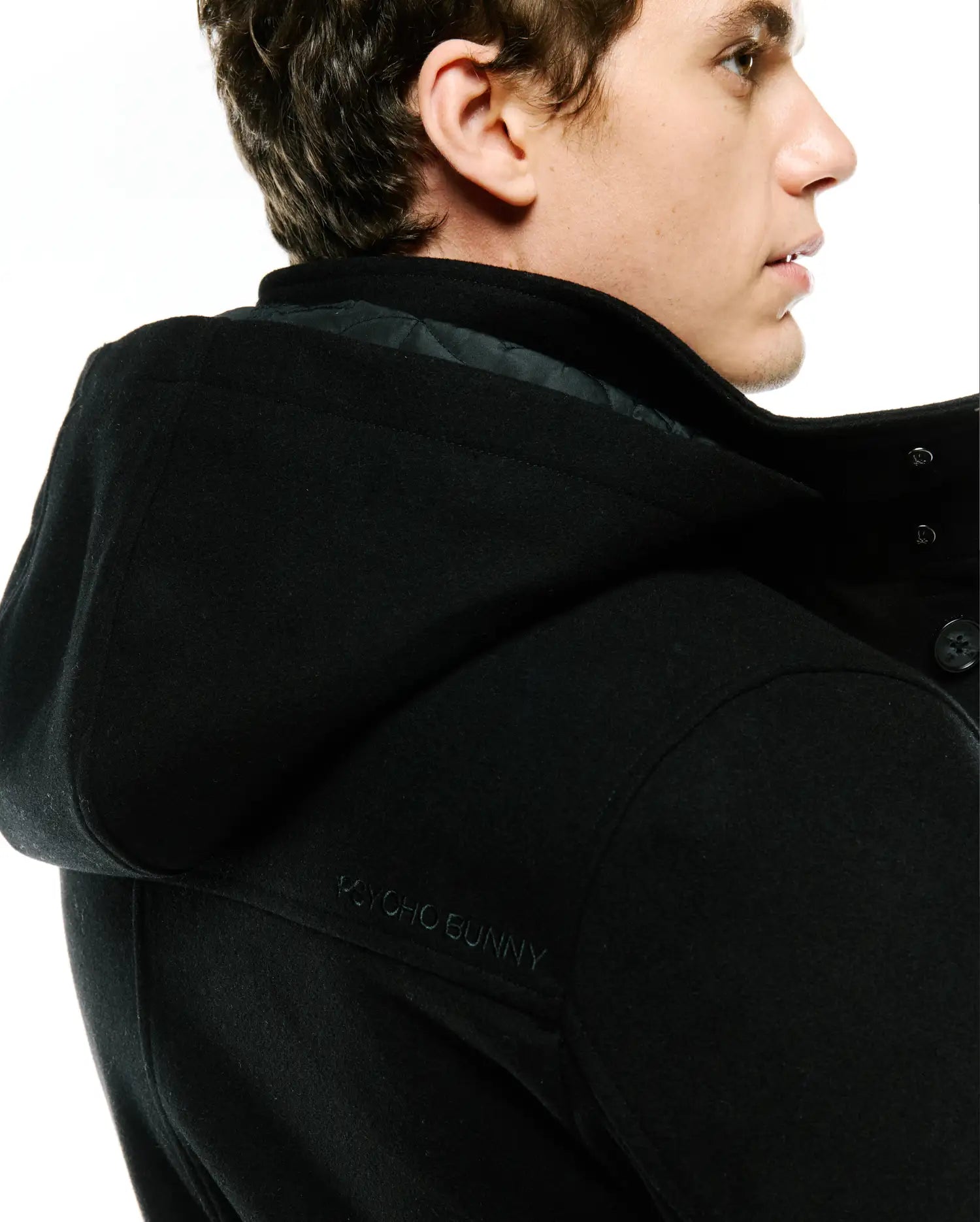 Psycho Bunny Jackets MEN'S LUTHER WOOL COAT MO1100100 cappotto nero XXS-XXXL lana