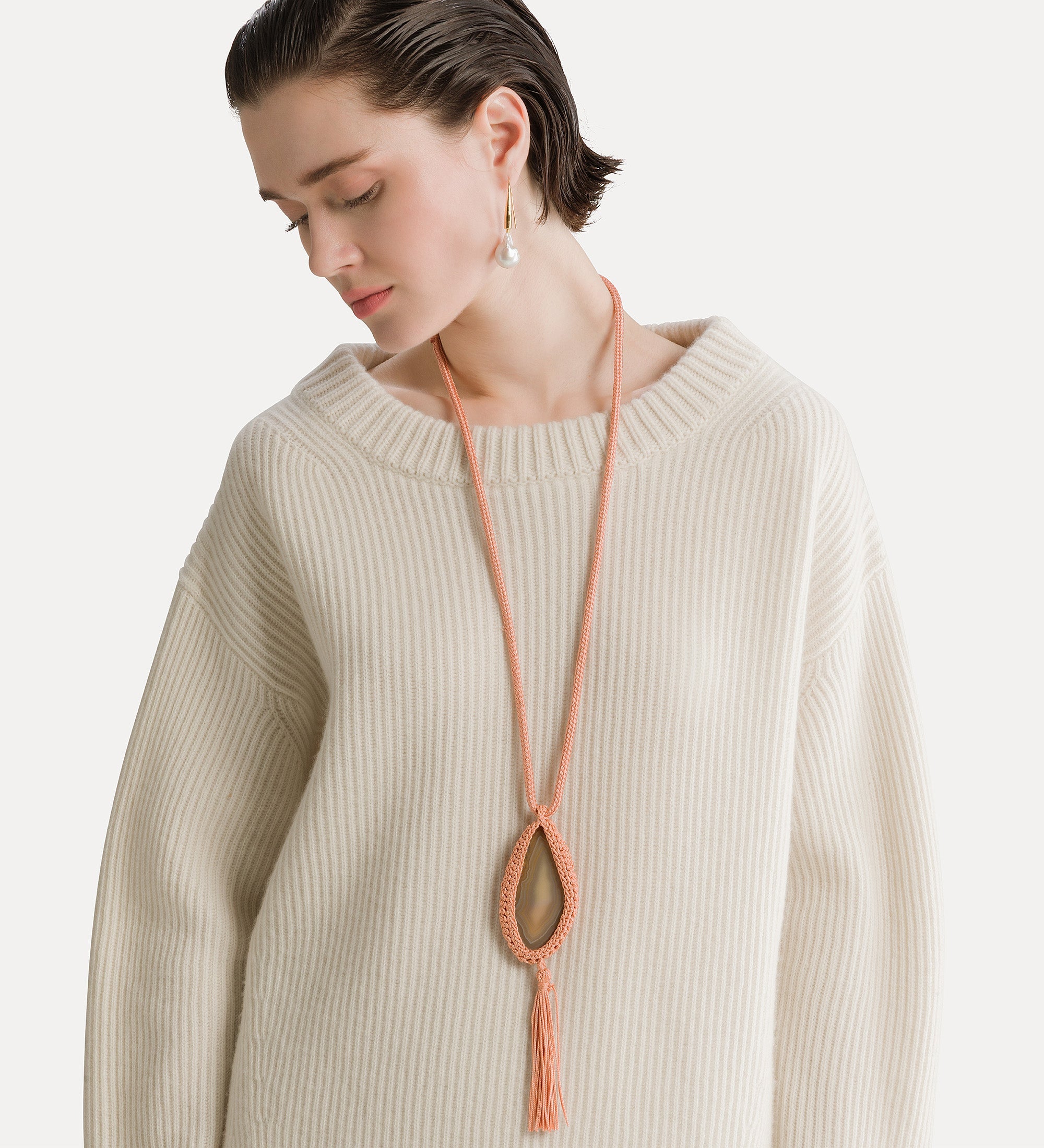 Forte gioielli rope and crochet necklace collana the U con pietra