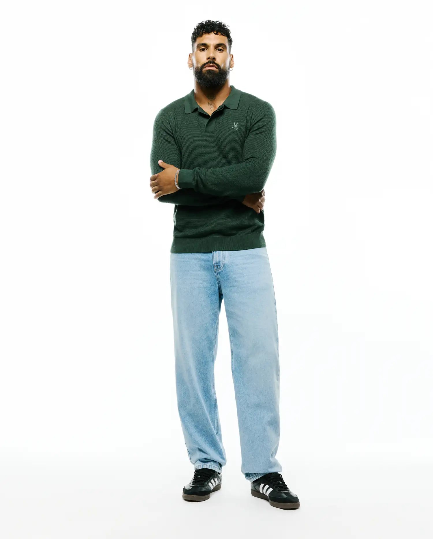 Psycho Bunny Men's Polos Leroy Long Sleeve Knit Polo MT0100321 polo verde 327 Pineneedle