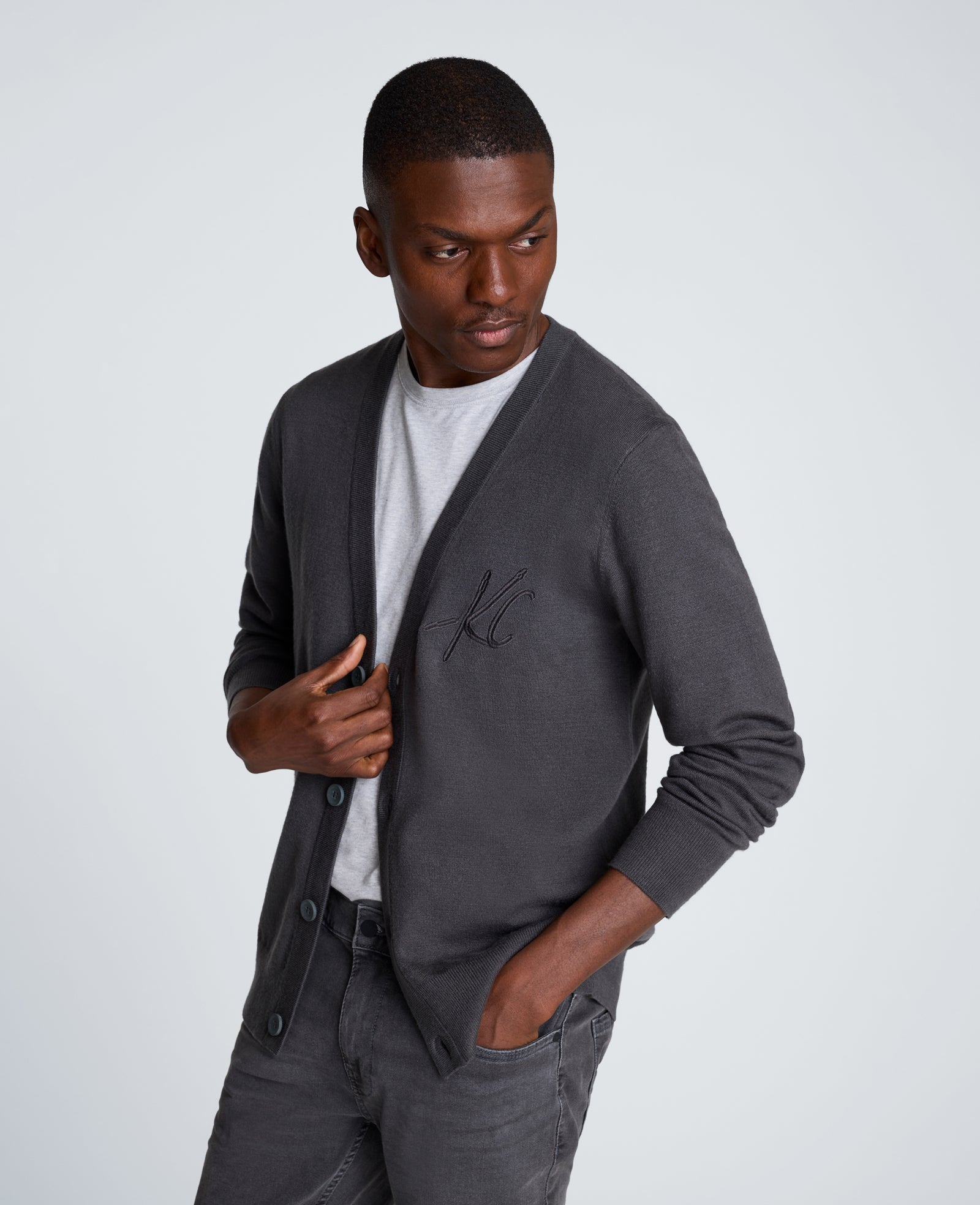 Kenneth Cole Reaction Clothing Logo Cardigan uomo grigio antracite