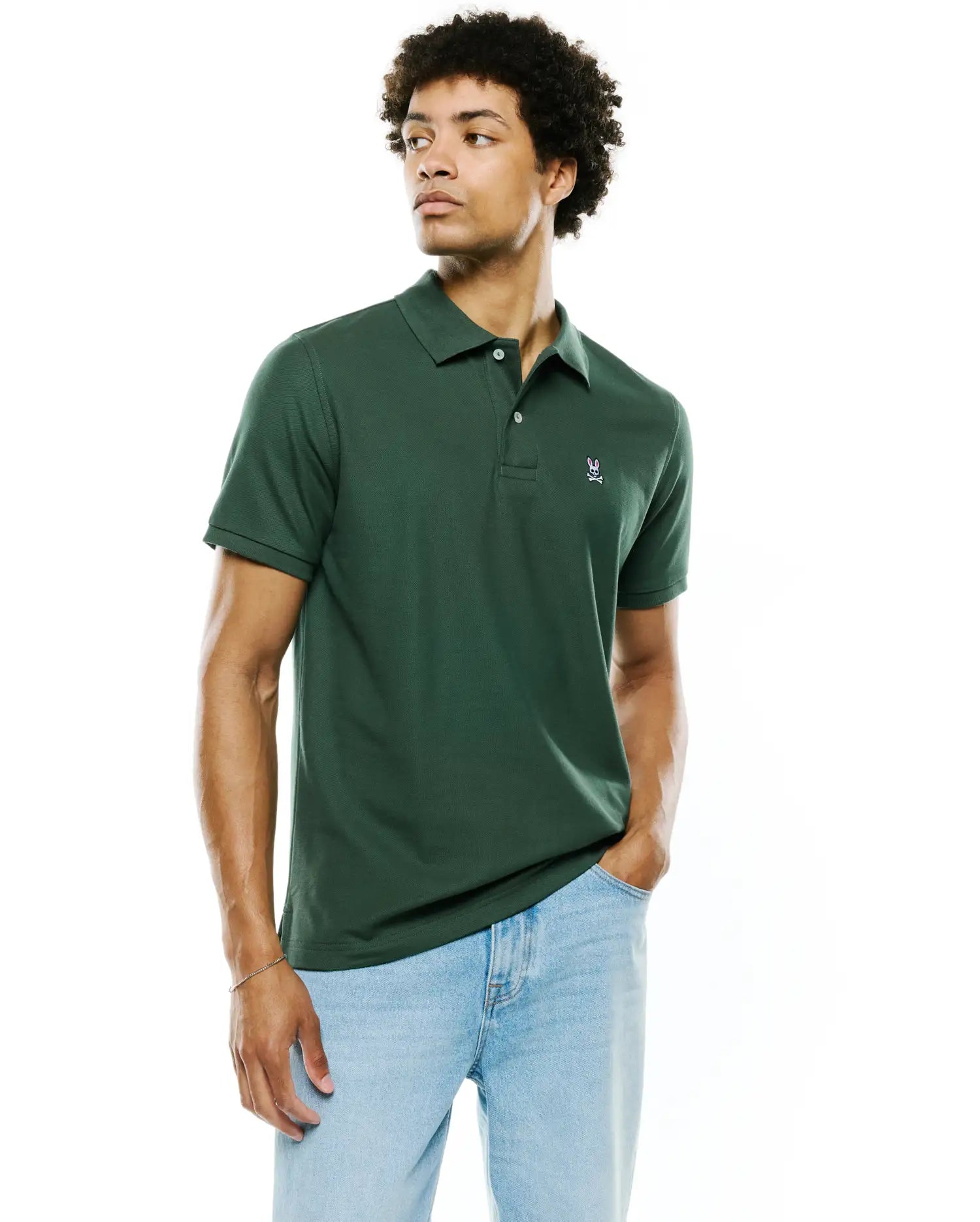 Psycho Bunny Men's Polos Classic Pique Polo B6K001F200 polo verde in piqué