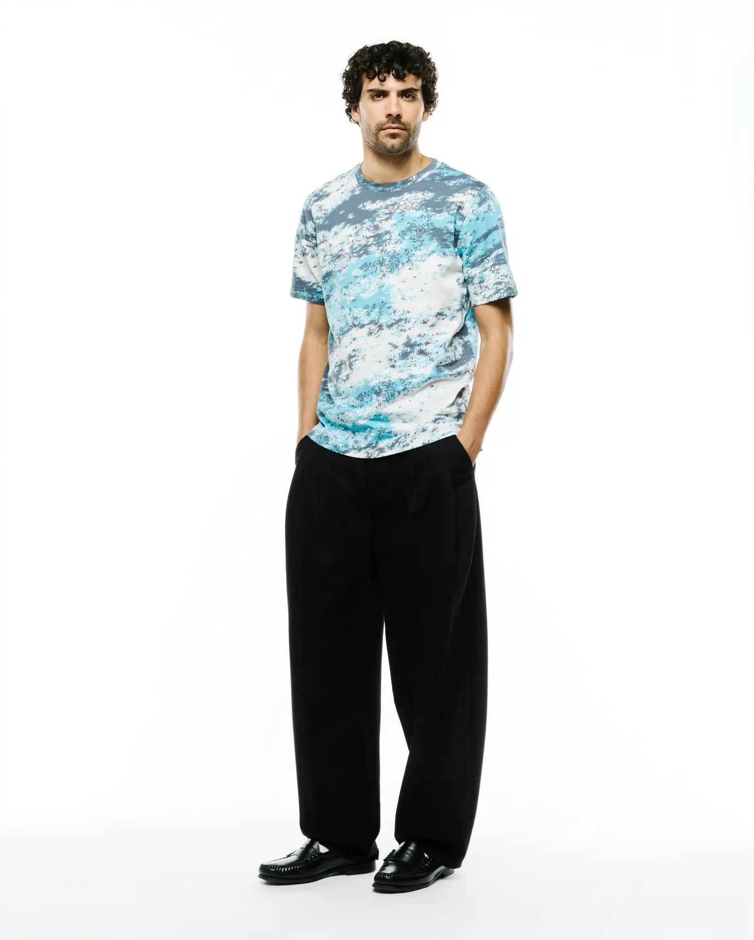 Psycho Bunny Men's Tees Alfie All-Over Jacquard T-shirt blu cotone