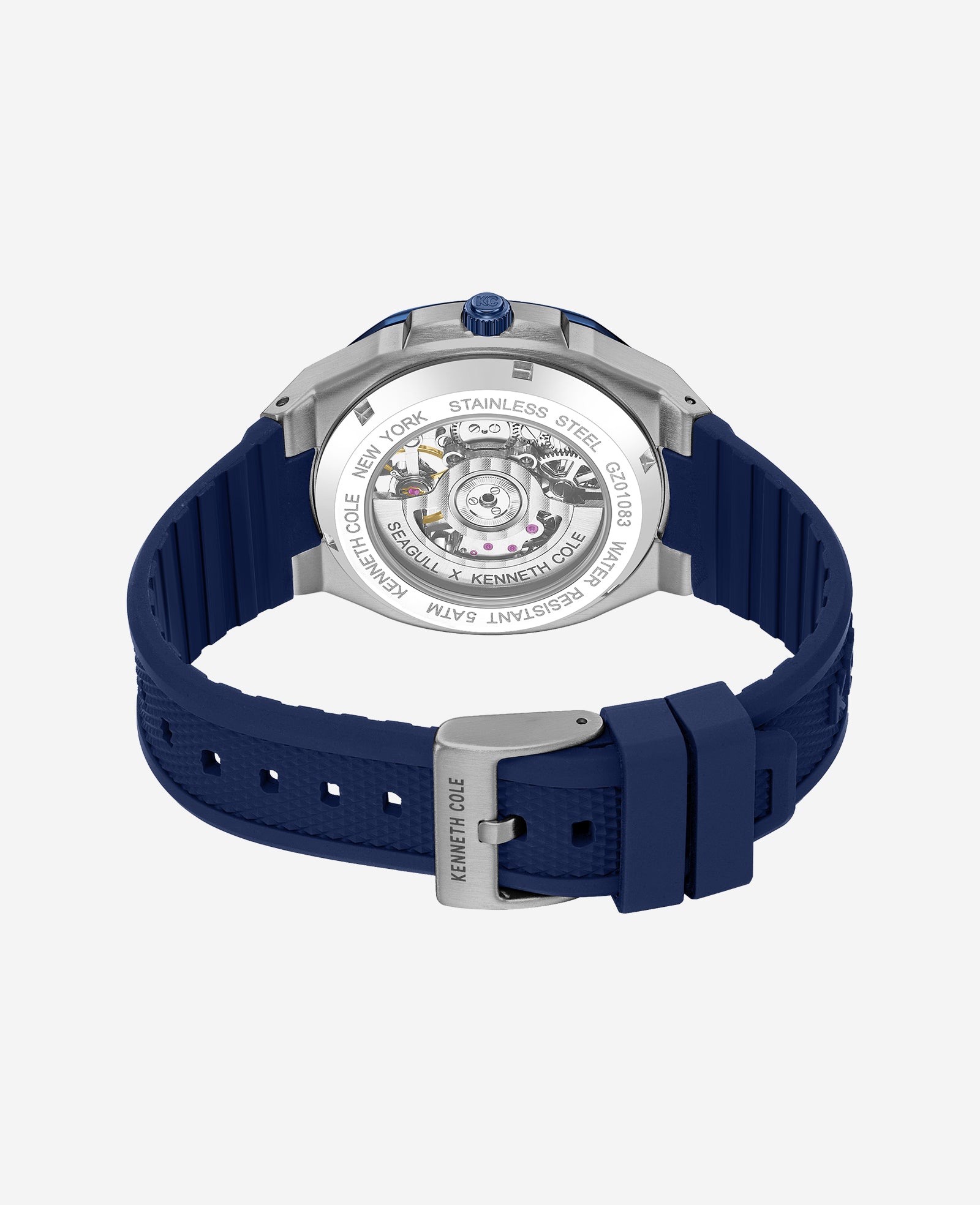 Kenneth Cole Reaction Watches Skeleton Automatic Silicone Strap Watch Orologio Uomo Blu 5 ATM