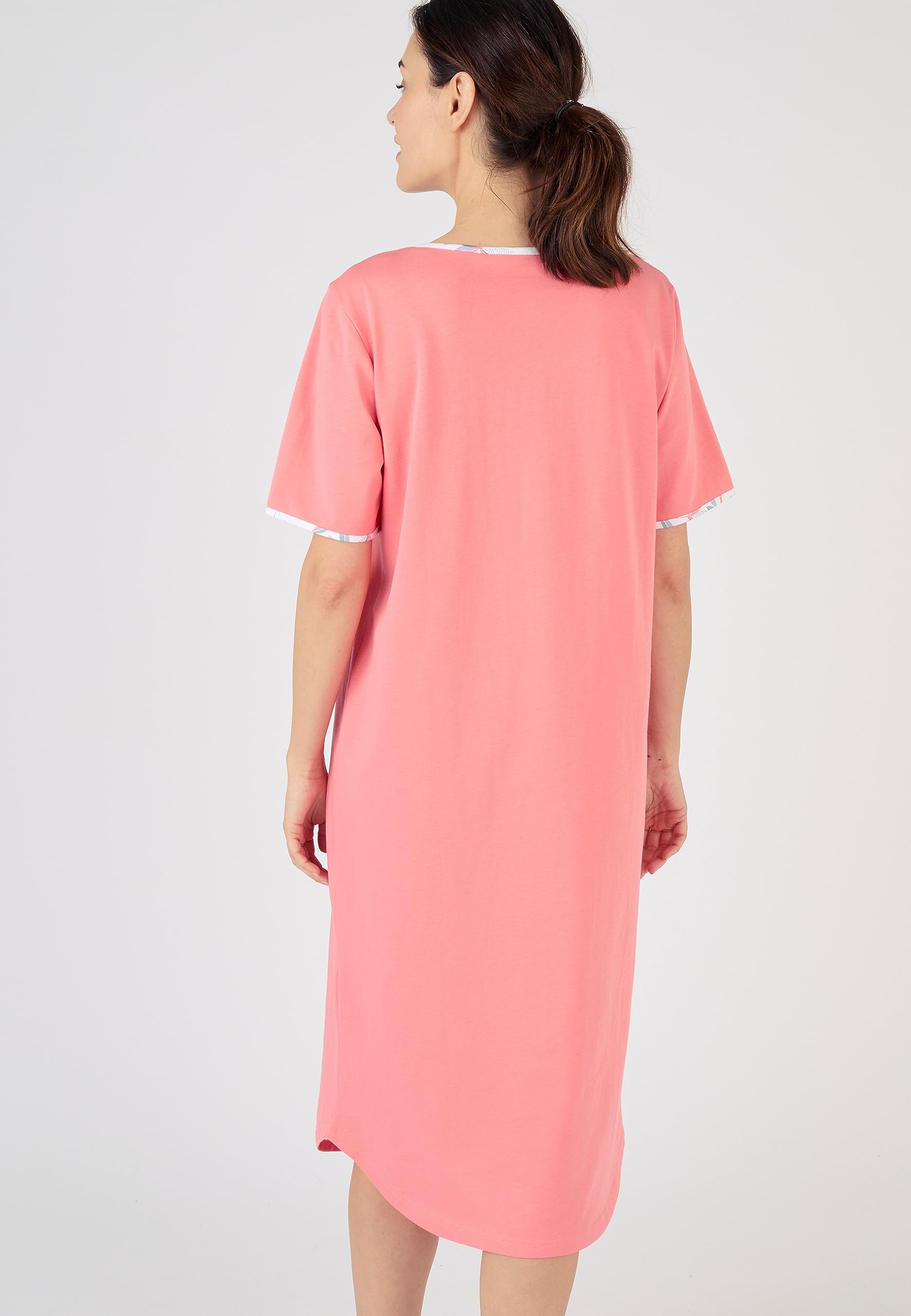 Damart Homewear Set di 2 camicie da notte in puro cotone pettinato Rosa Fogliame 38-40