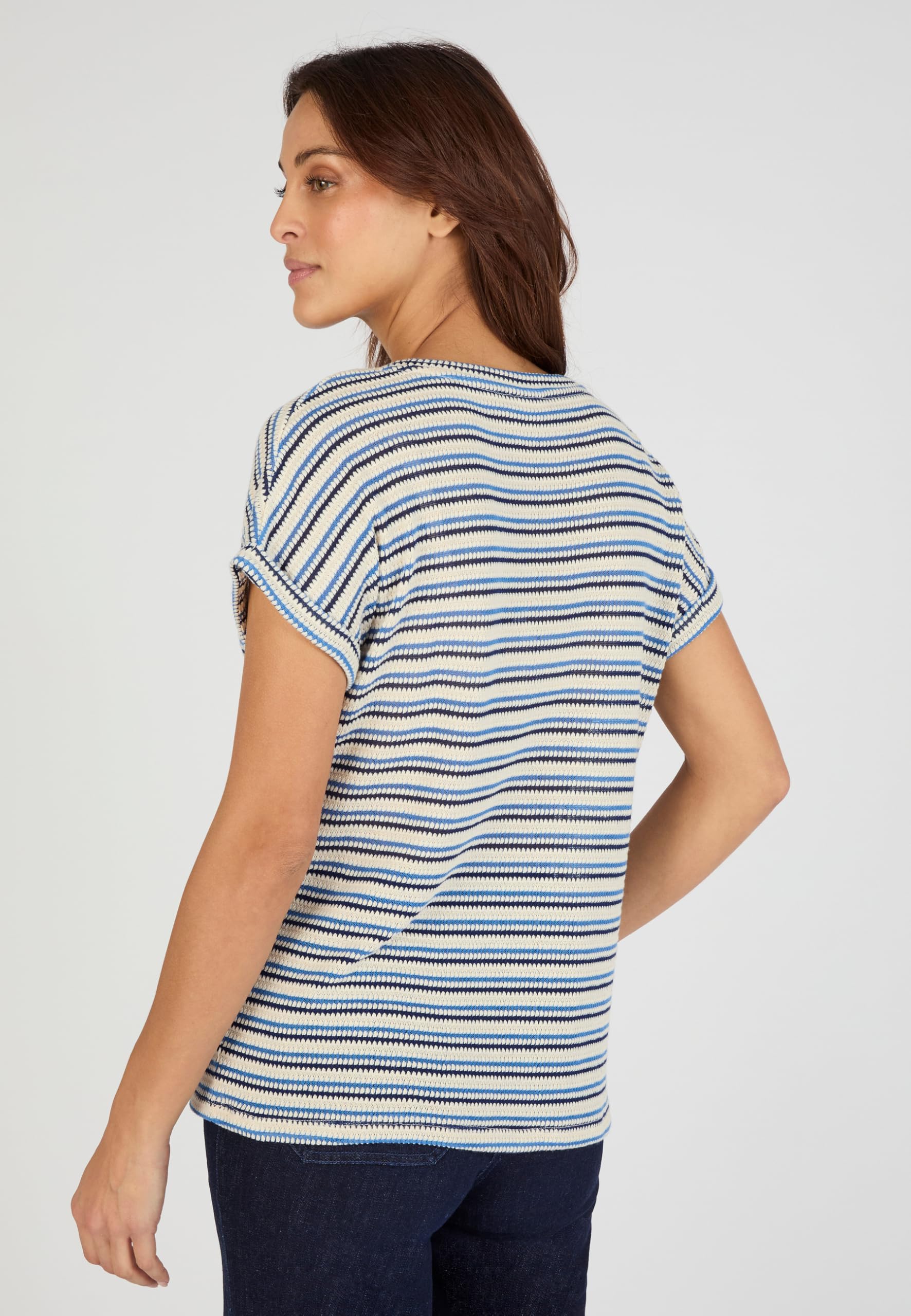 Damart Prêt-à-porter maglia jacquard a righe blu 58-60
