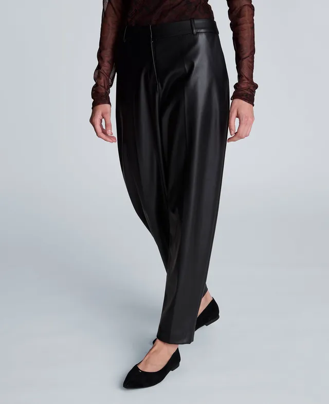 Kenneth Cole Reaction Clothing High Rise Fly Front Barrel Leg Pants pantaloni neri in similpelle