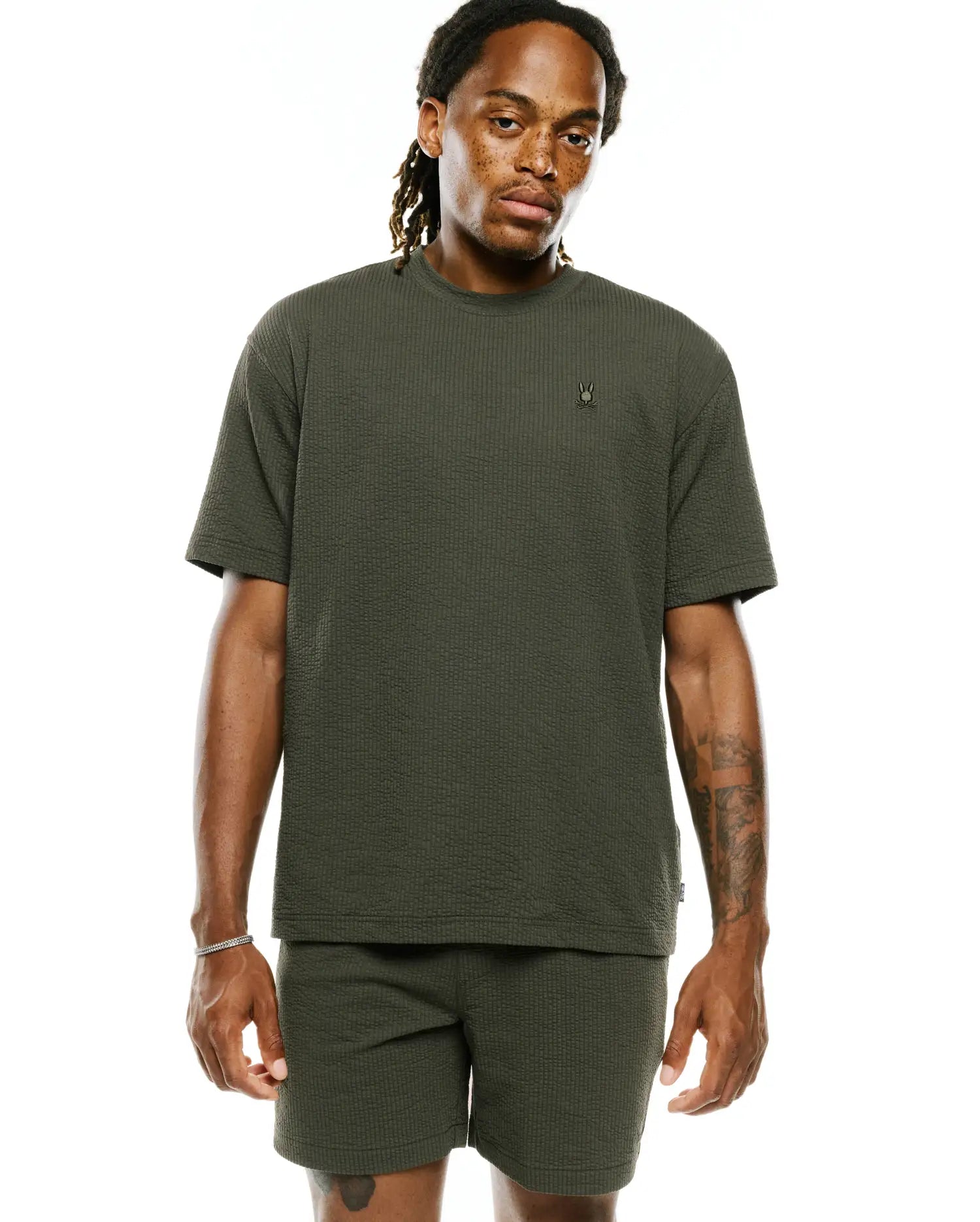 Psycho Bunny Men's Tees Men's Arlen Oversized Seersucker t-shirt verde XXS-XXXL