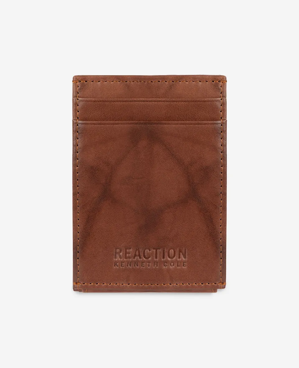 Kenneth Cole Reaction Crunch Leather Wallet portafoglio uomo color cuoio RFID