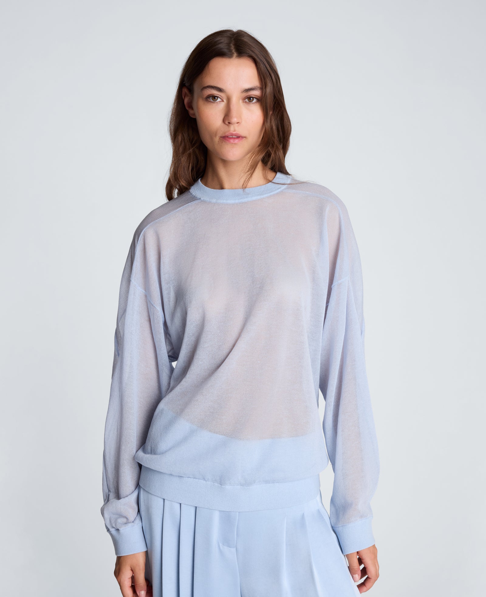 Kenneth Cole Reaction Clothing Sheer Crew Neck Sweatshirt felpa blu Serene Blue XS leggera