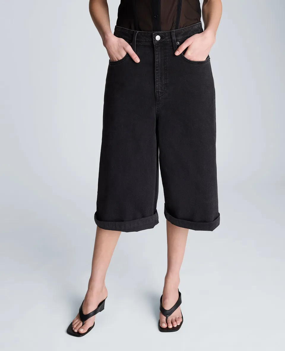 Kenneth Cole Reaction Clothing High Rise Fly Front Culotte Short shorts denim neri