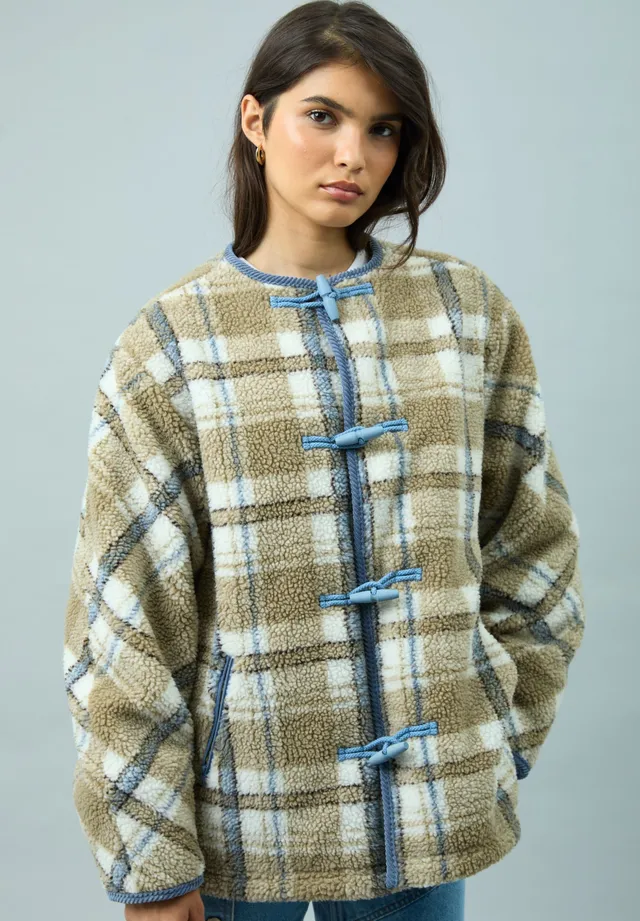 House Of Sunny Women's Jackets TEDDY FLEECE SCARF JACKET giacca teddy a quadri