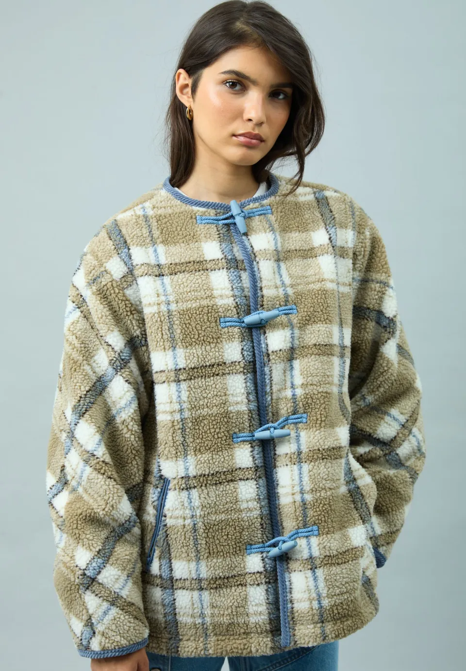House Of Sunny Women's Jackets TEDDY FLEECE SCARF JACKET giacca teddy a quadri
