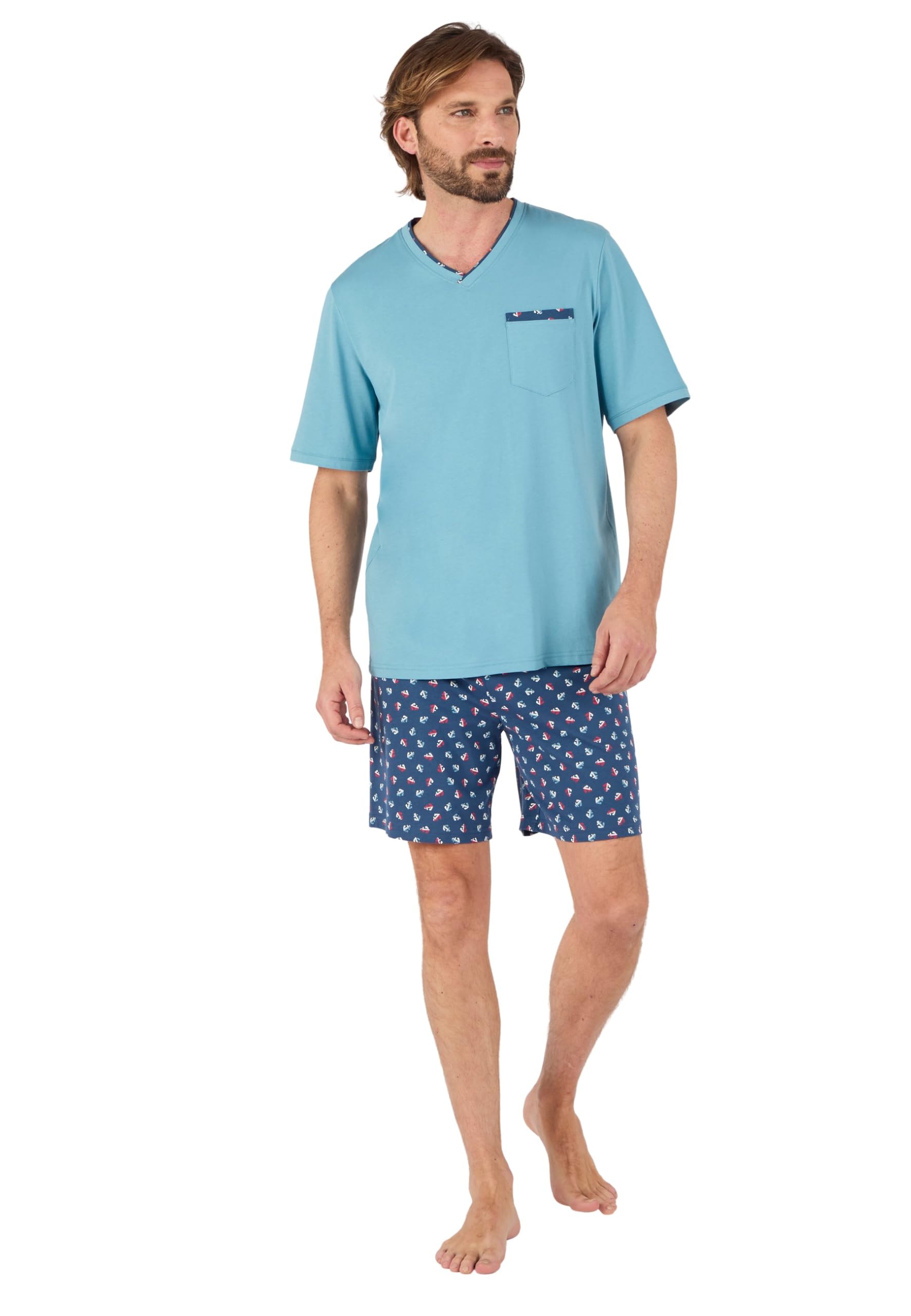 Damart Homewear Pyjashort in puro cotone pettinato uomo Blu Grigio XL cotone