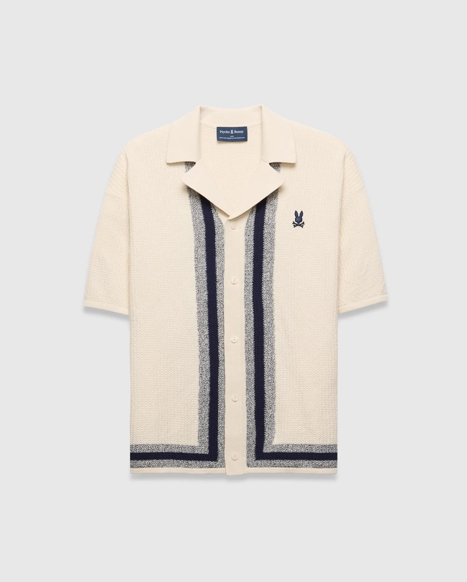 Psycho Bunny Men's Shirts Giles Relaxed Fit Border Knit Shirt camicia beige