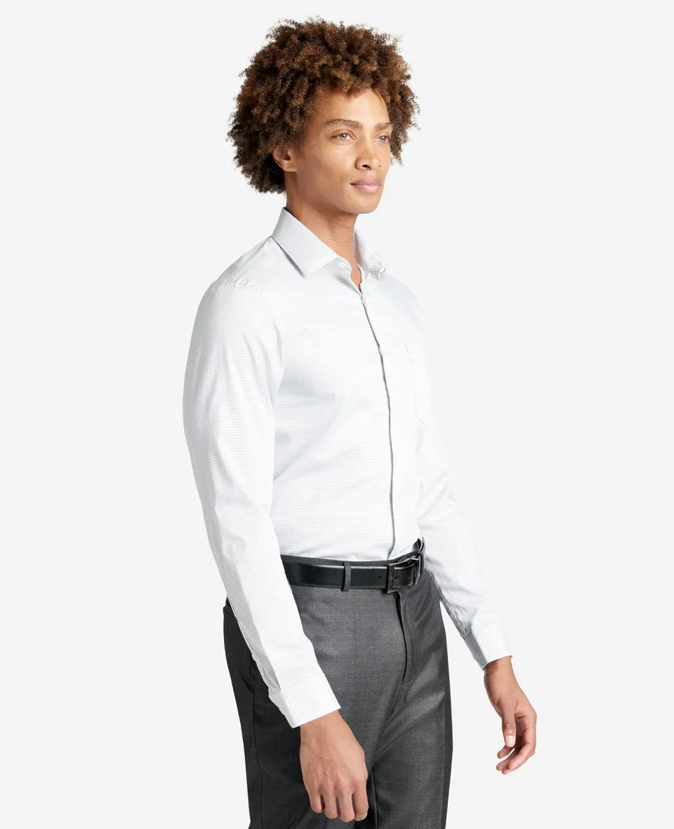 Kenneth Cole Reaction Clothing Slim Fit Sustainable Stretch Collar Solid Dress Shirt with TEK FIT camicia blu slim fit
