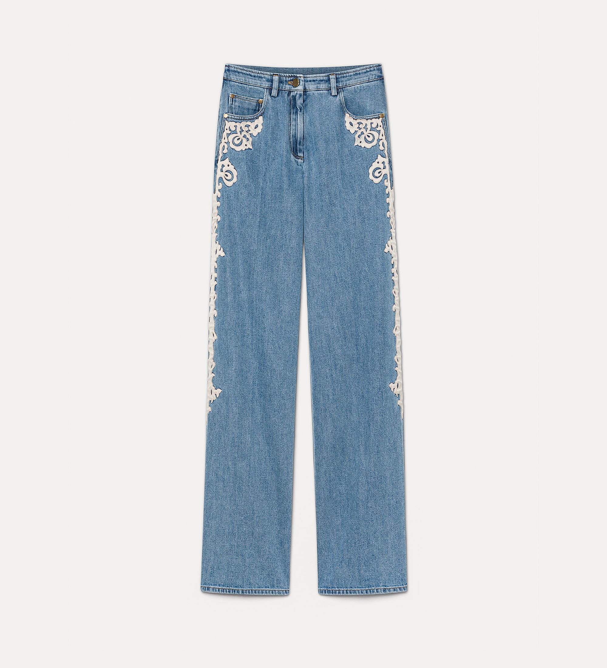 Forte pantaloni high-waisted embroidered 5-pocket trousers in cavalry denim celeste pantaloni denim vita alta