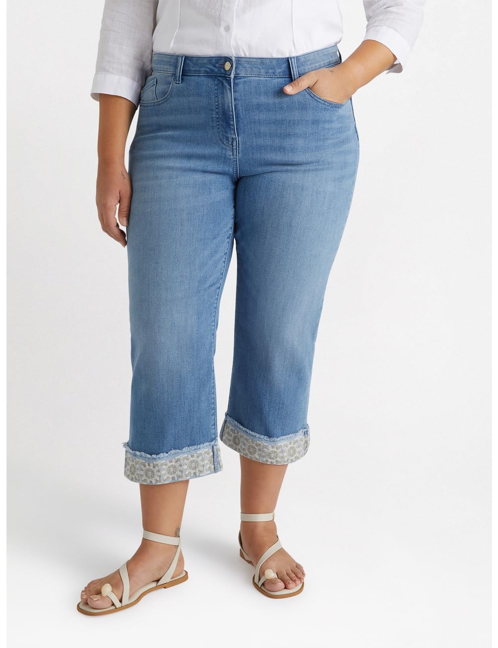 Fiorella Rubino Jeans Jeans Cropped con Bordo in Pizzo 46 Plus dritti