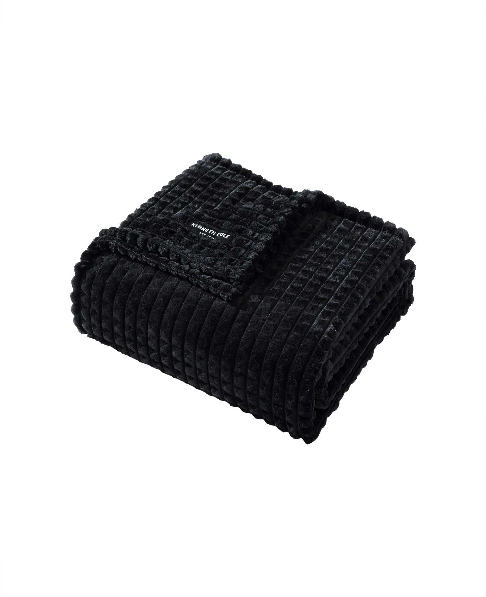 Kenneth Cole Reaction Home & Bedding Textured Solid Throw Blanket plaid nero