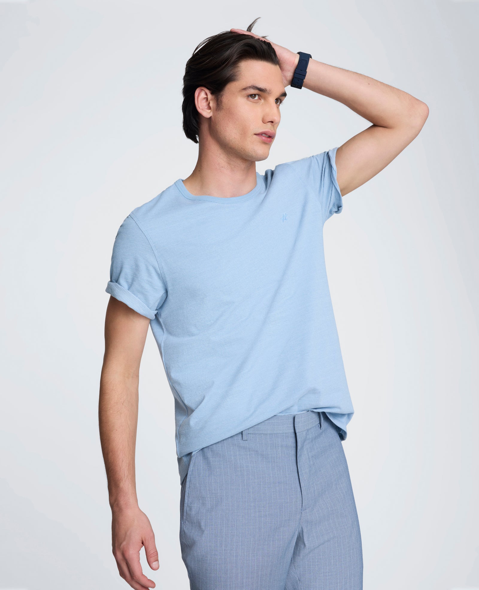 Kenneth Cole Reaction Clothing Textured Logo Tee t-shirt azzurra maniche corte cotone