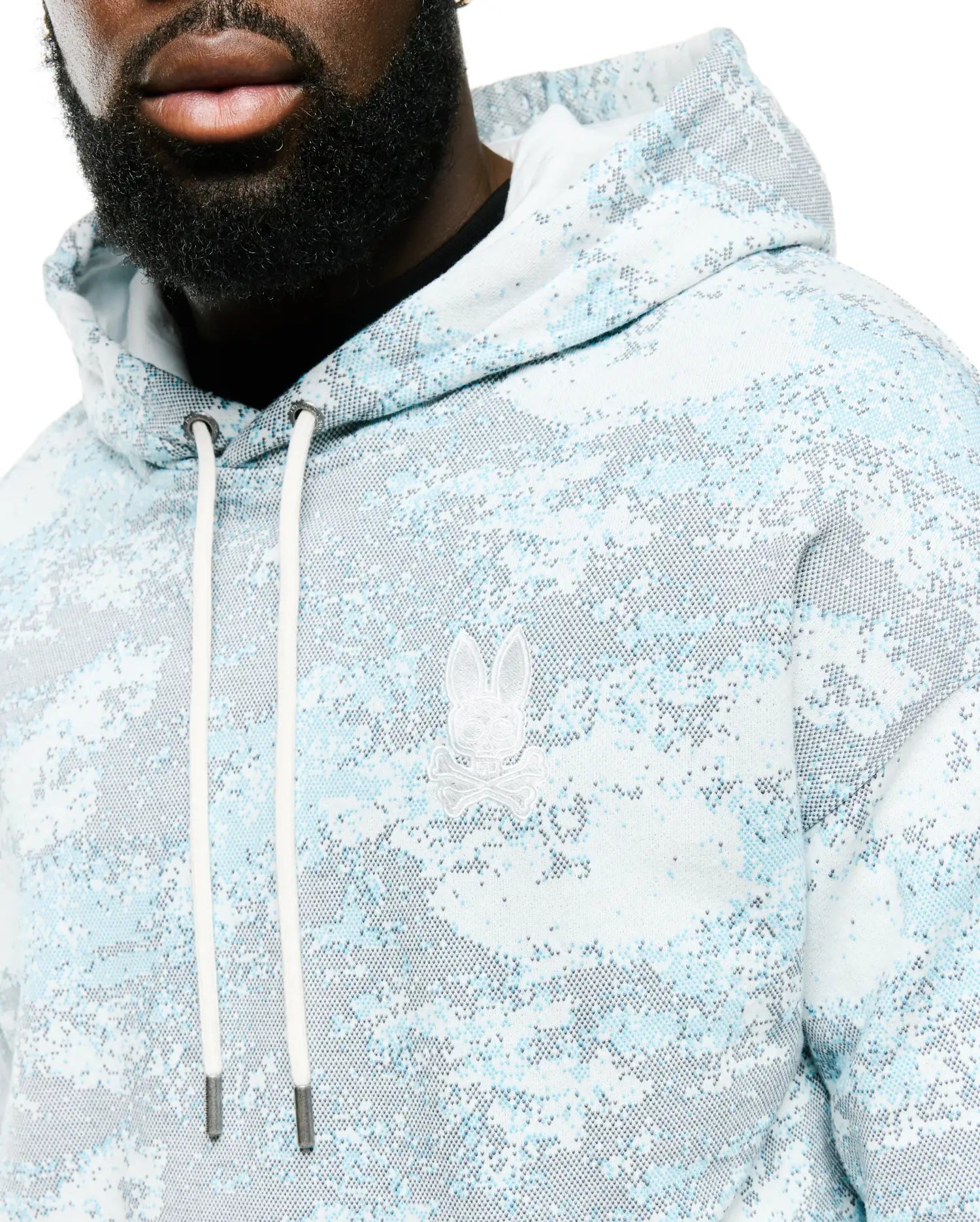 Psycho Bunny Men's Sweatshirts & Hoodies Alfie All-Over Print Hoodie felpa con cappuccio ecru