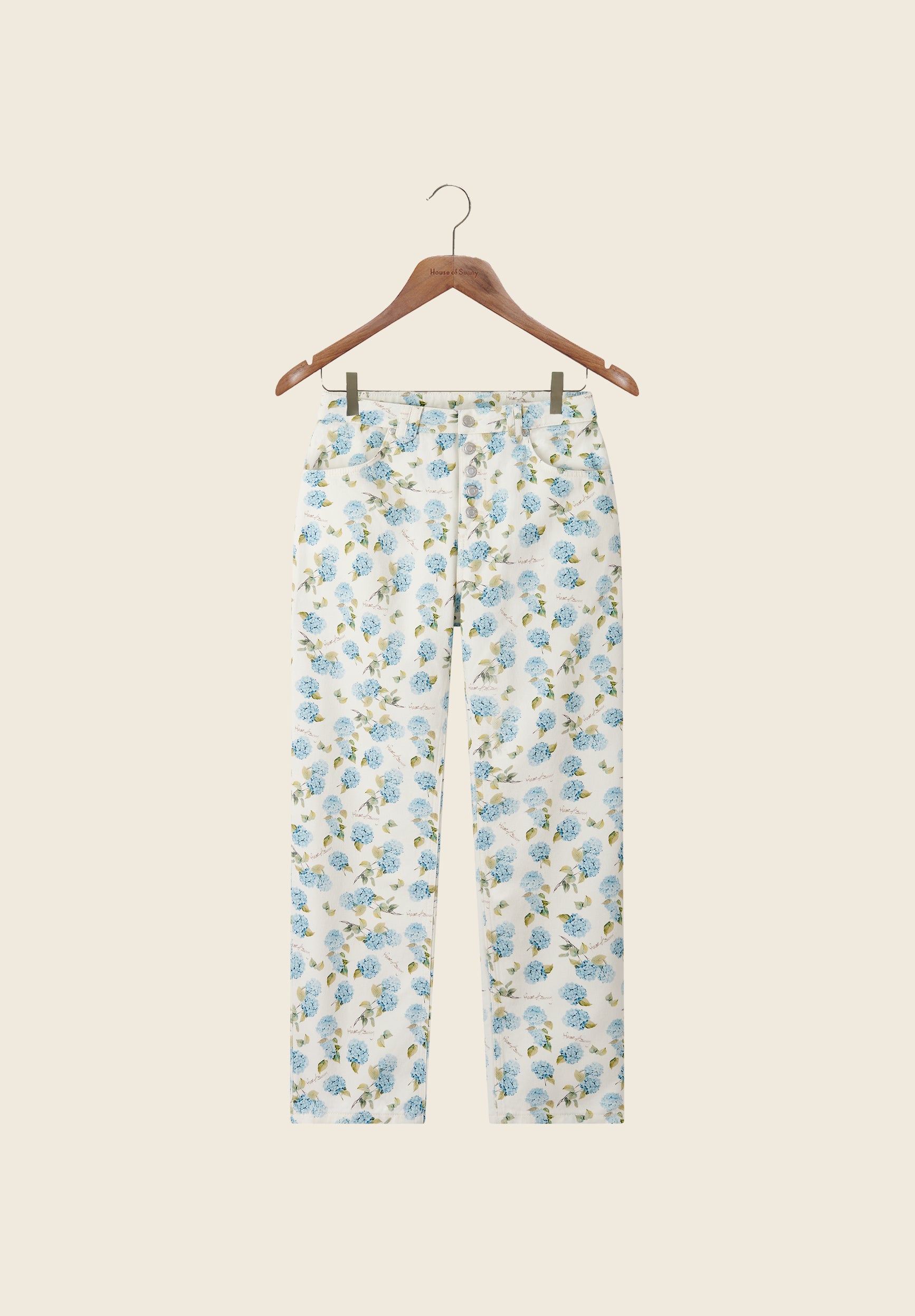 House Of Sunny Women's Denim Hydrangea Jessie Jeans jeans dritti taglie UK 6-18 stampa botanica