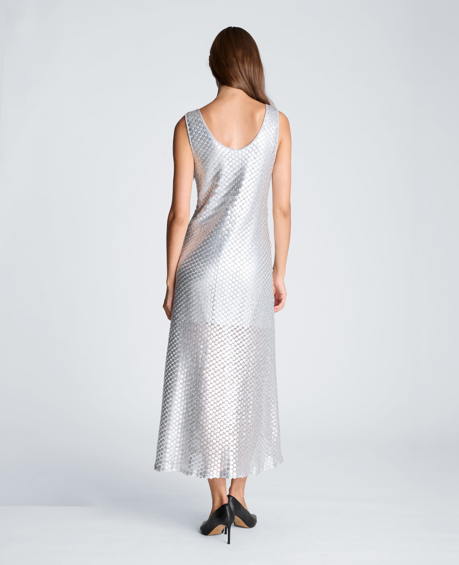 Kenneth Cole Reaction Clothing Tank Midi Slip Dress abito midi argento con paillettes