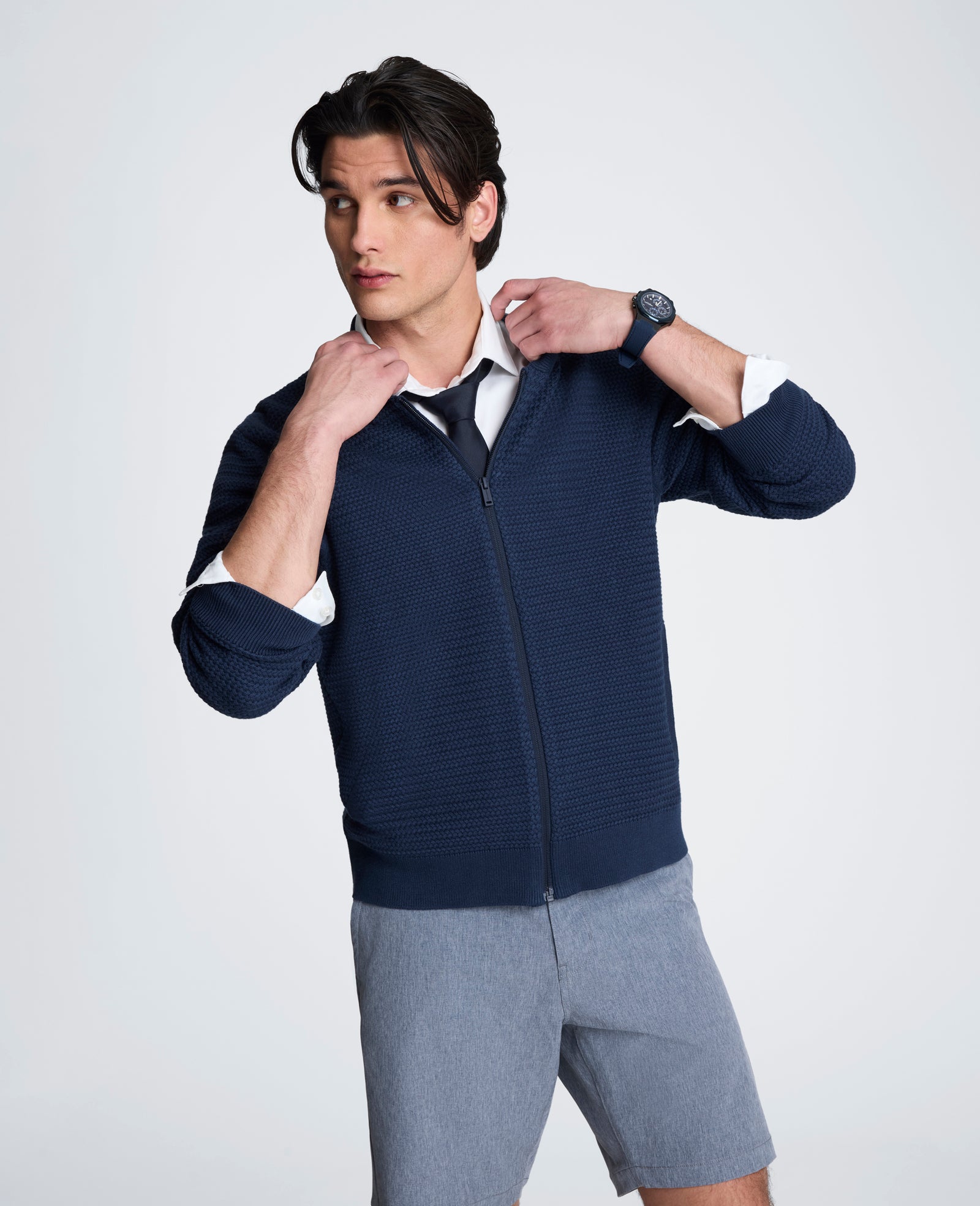 Kenneth Cole Reaction Clothing Sweater Bomber Jacket bomber navy in maglia waffle
