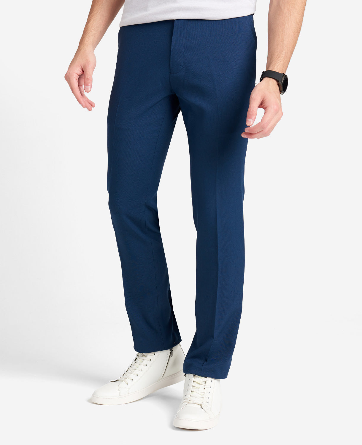 Kenneth Cole Reaction Clothing Modern-Fit Micro Check Stretch Trouser pantaloni blu elasticizzati