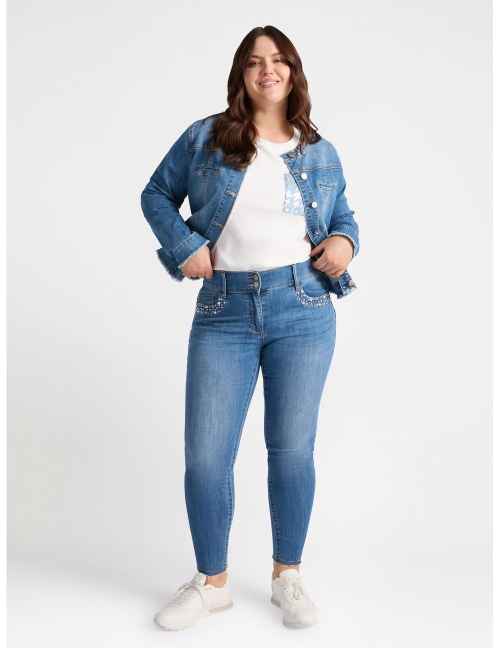 Fiorella Rubino Jeans skinny con ricamo di perle curvy