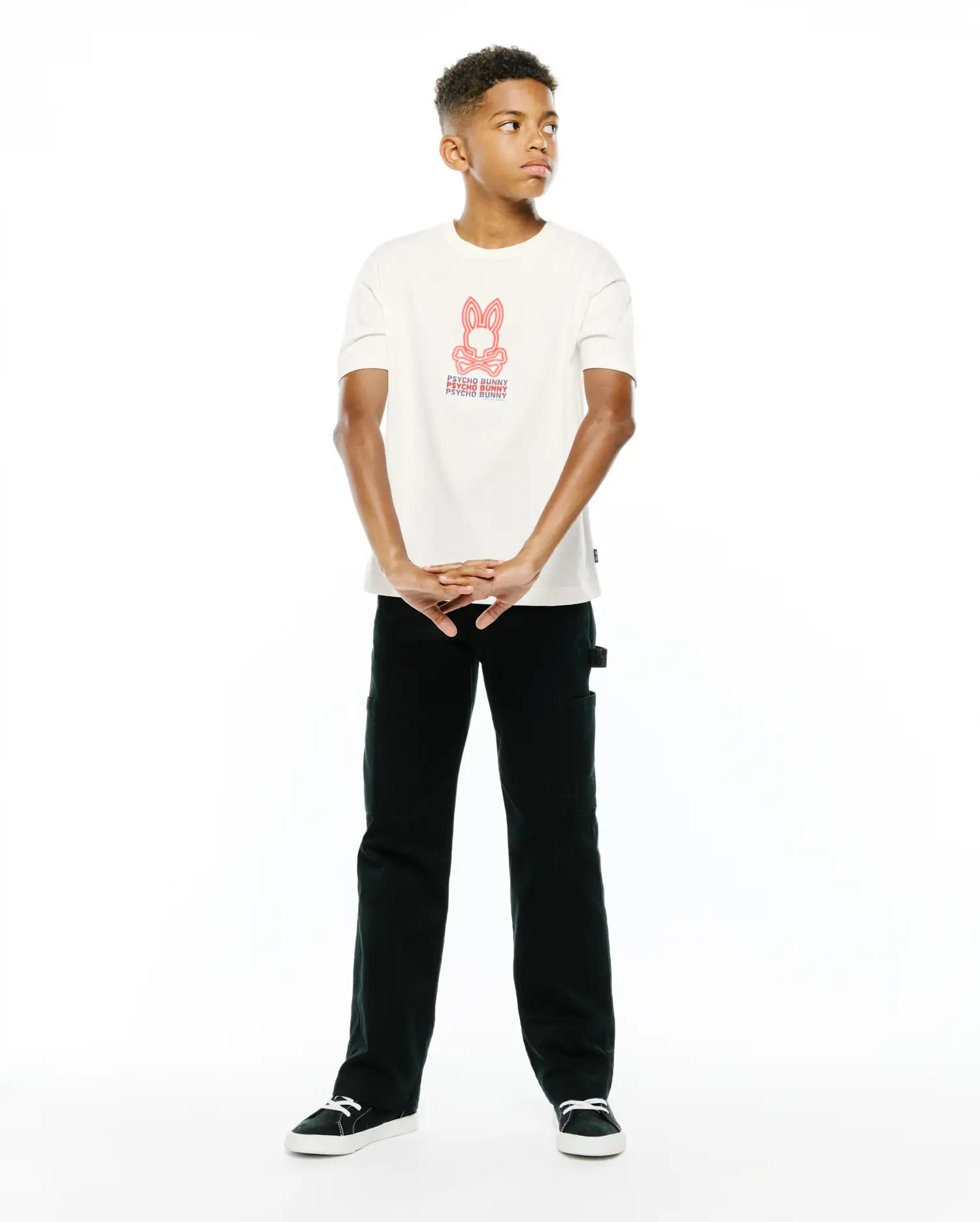 Psycho Bunny Kids Tees Alex Graphic Tee maglietta ecru in cotone Pima