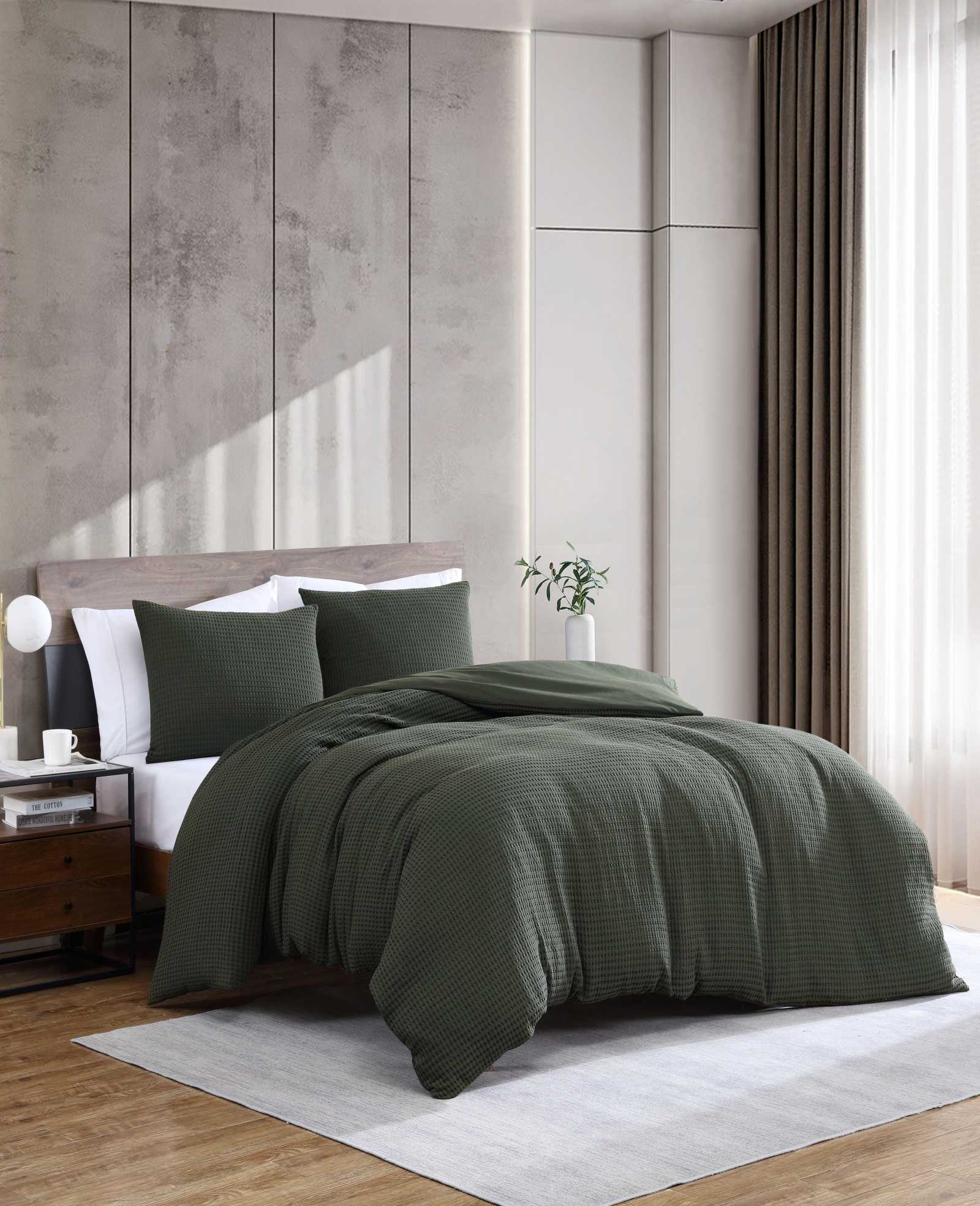 Kenneth Cole Reaction Home & Bedding Solid Waffle Duvet Set copripiumino verde Full/Queen