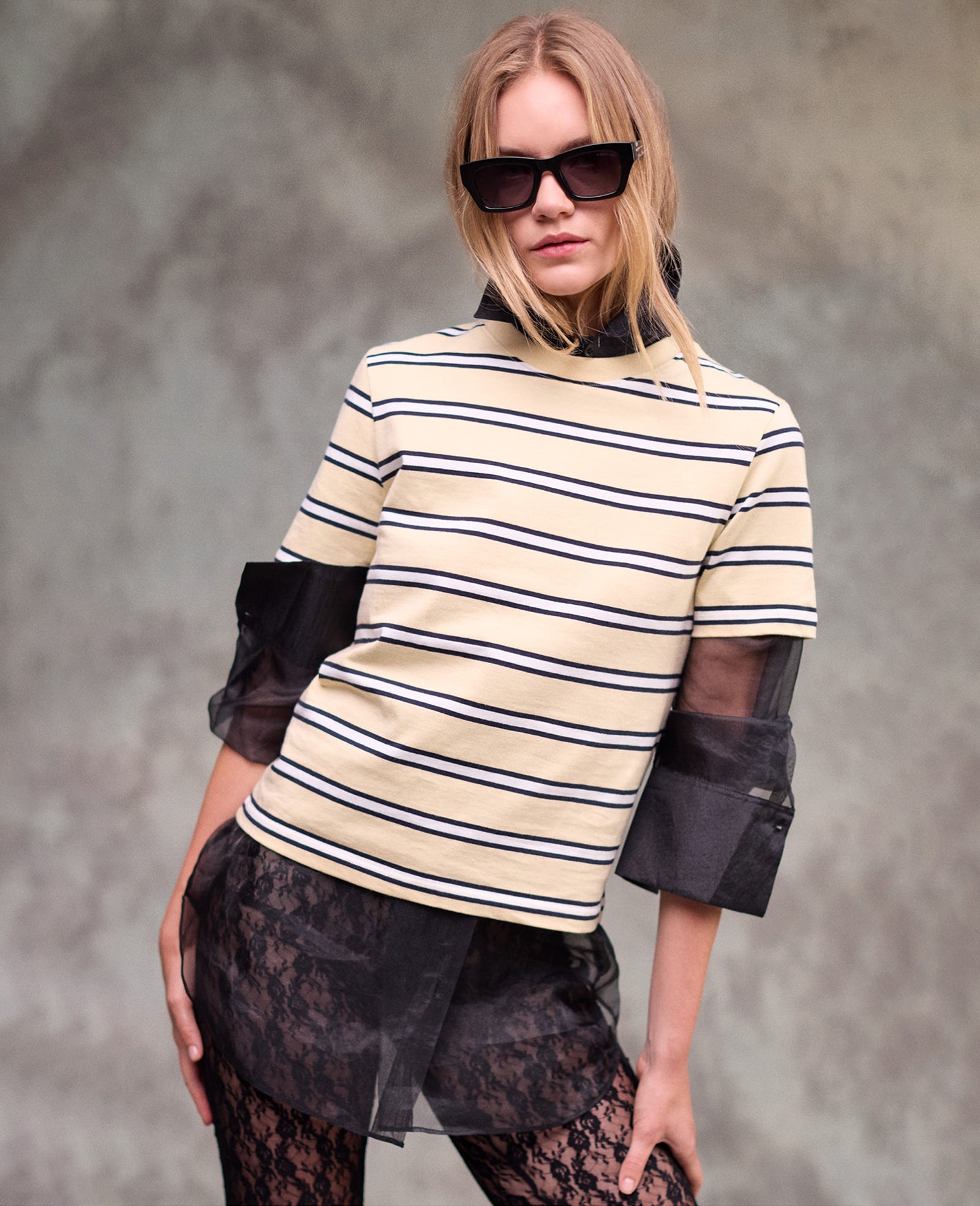 Kenneth Cole Reaction Clothing Crewneck Stripe Tee t-shirt righe giallo pastello