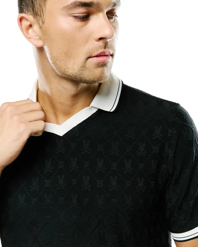 Psycho Bunny Men's Polos Garry Johnny Collar polo nera jacquard