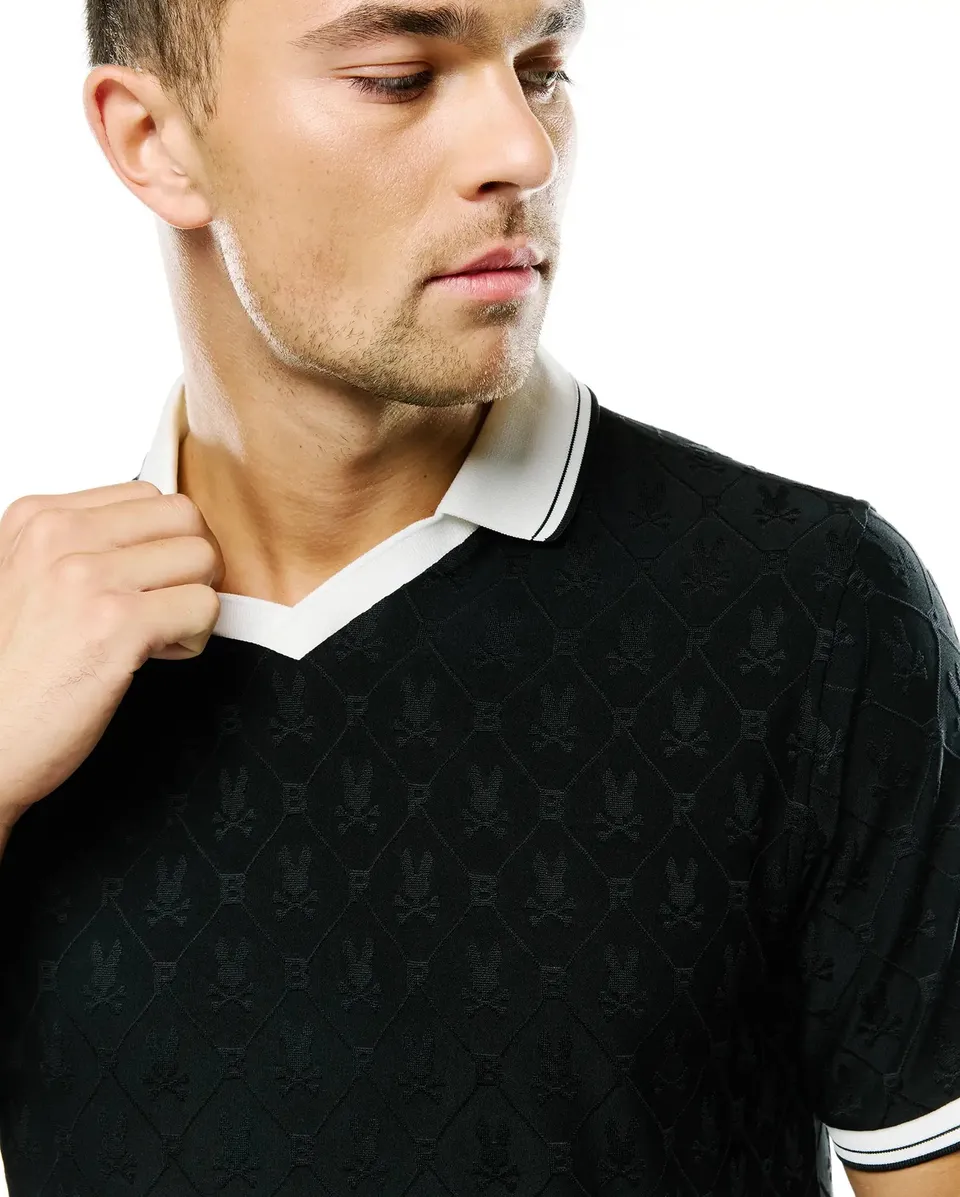 Psycho Bunny Men's Polos Garry Johnny Collar polo nera jacquard
