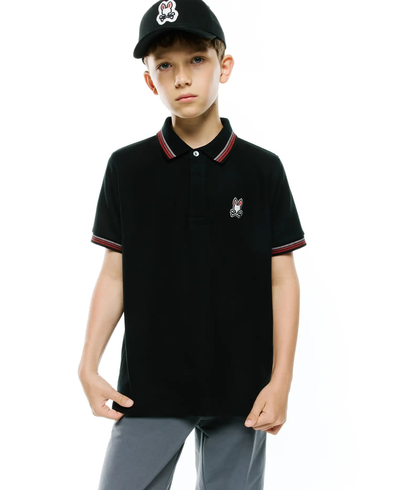 Psycho Bunny Kids Polo Shirts Jaydon Piqué polo nera 2T–XL/18-20 in cotone Pima