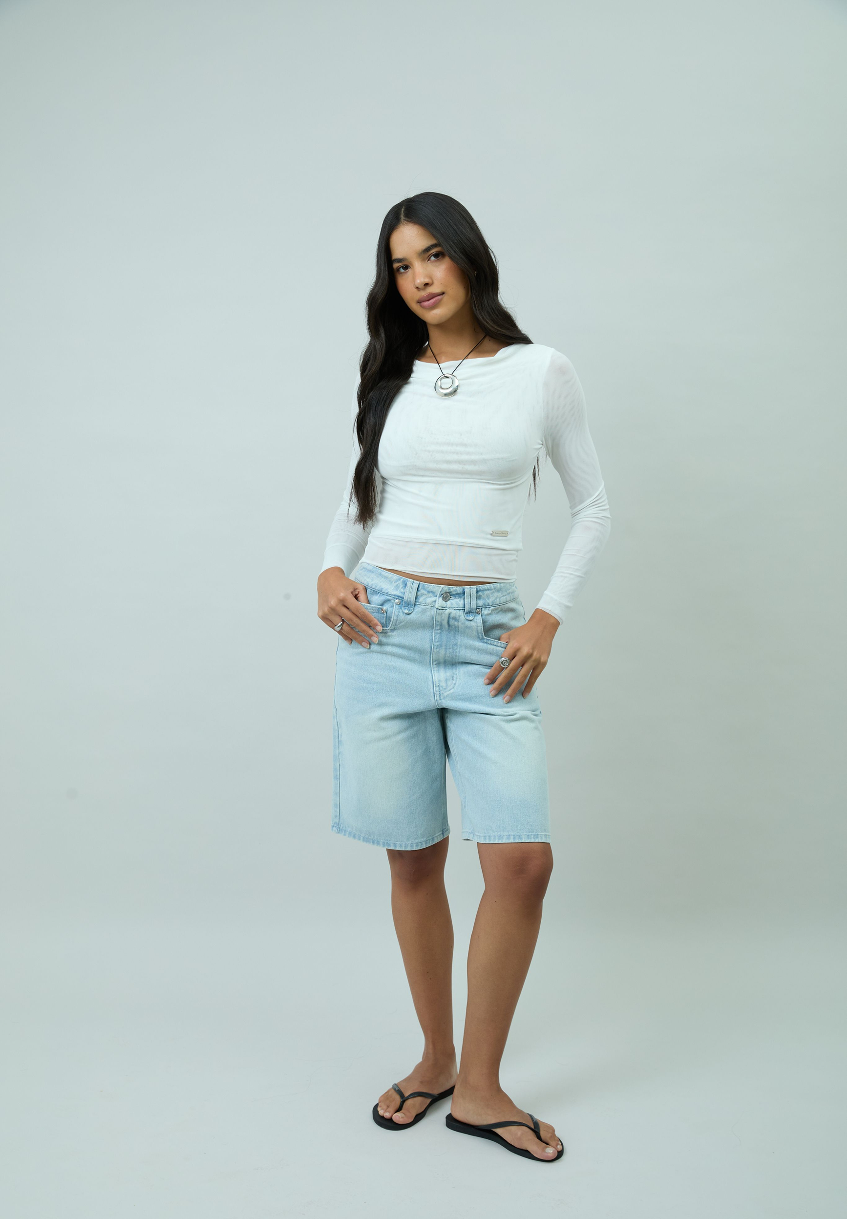 House Of Sunny Womens Tops White Long Sleeve Double Layer Top maglia