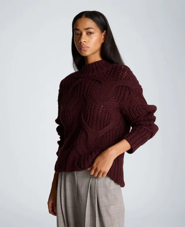 Kenneth Cole Reaction Clothing Oversized Cable Mock Neck Sweater maglione Sugar Beet