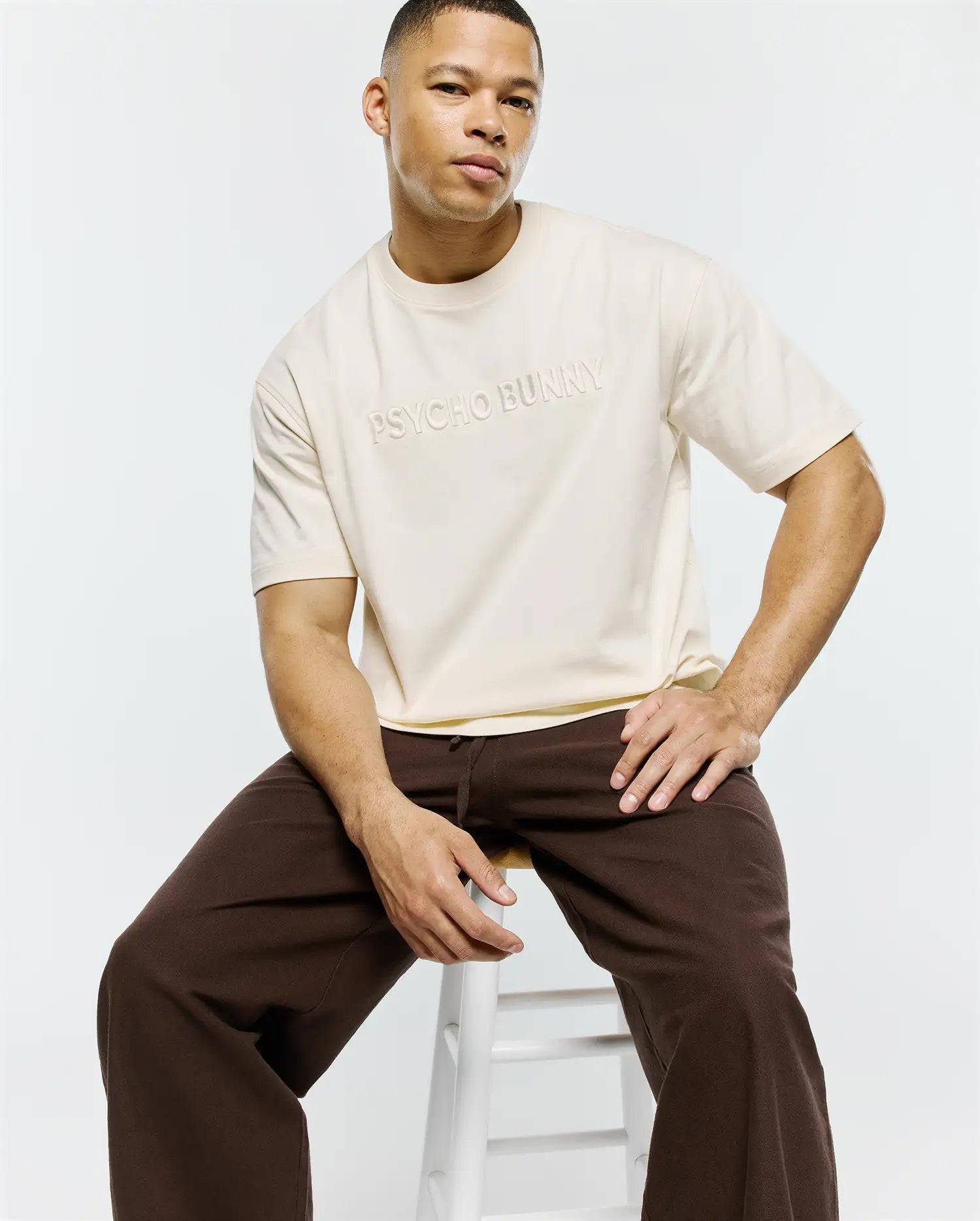 Psycho Bunny Men's Tees Windcrest Oversized T-shirt bianca oversize in cotone