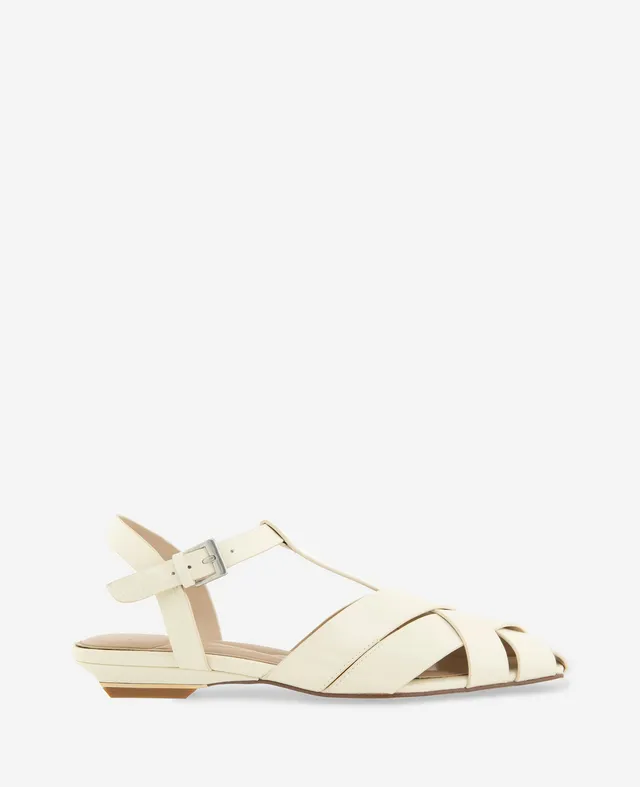 Kenneth Cole Reaction Shoes Bindy Woven Leather T-Strap Sandal sandalo beige pelle
