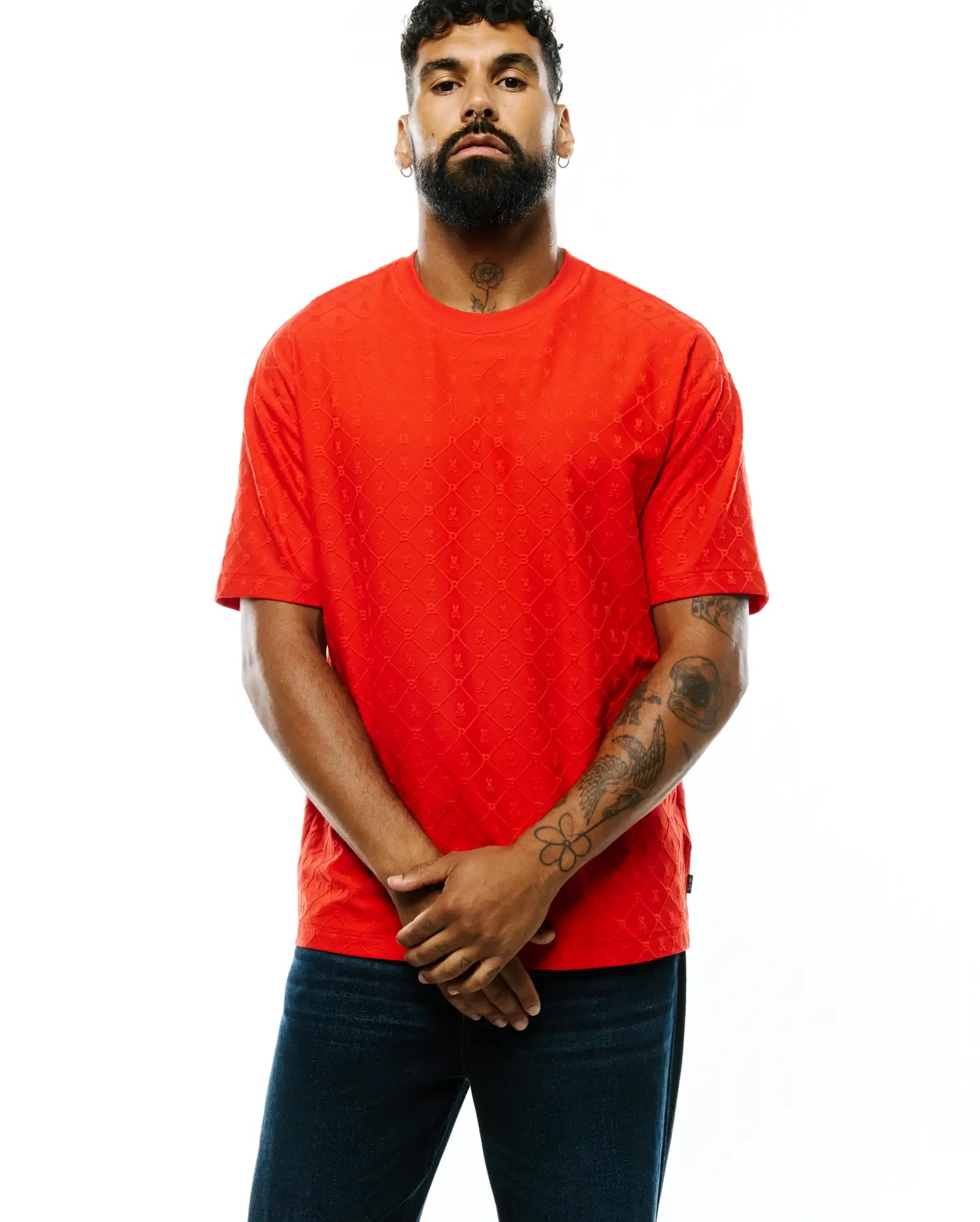 Psycho Bunny Men's Tees Garry Jacquard Oversized-Fit Tee t-shirt Fiery Red