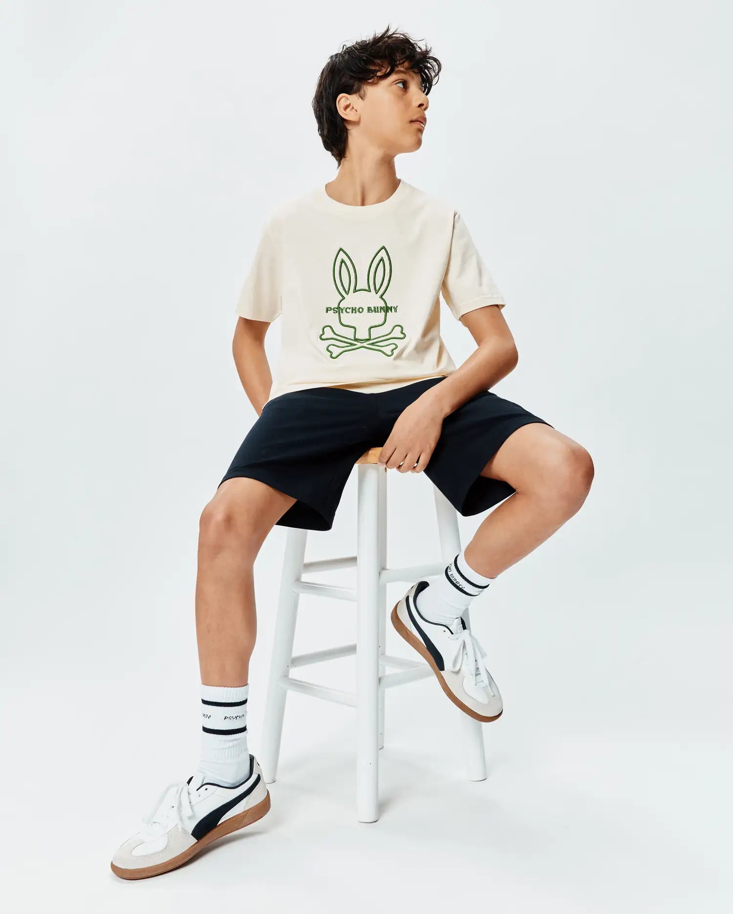 Psycho Bunny Kids Tees Craig Graphic Tee T-shirt bianca in Pima