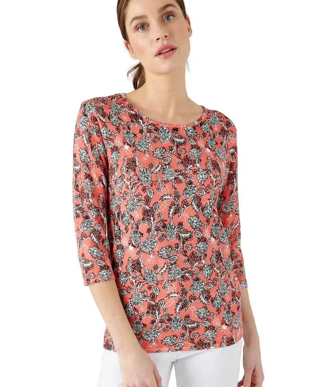 Damart Prêt-à-porter Maglione maglia fine maniche 3/4 rosa floreale 40