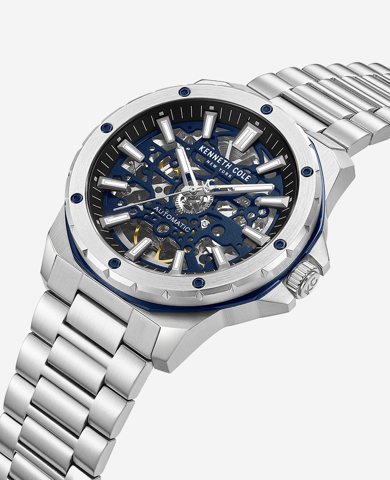 Kenneth Cole Reaction Watches Skeleton Automatic Stainless Bracelet Watch orologio argento