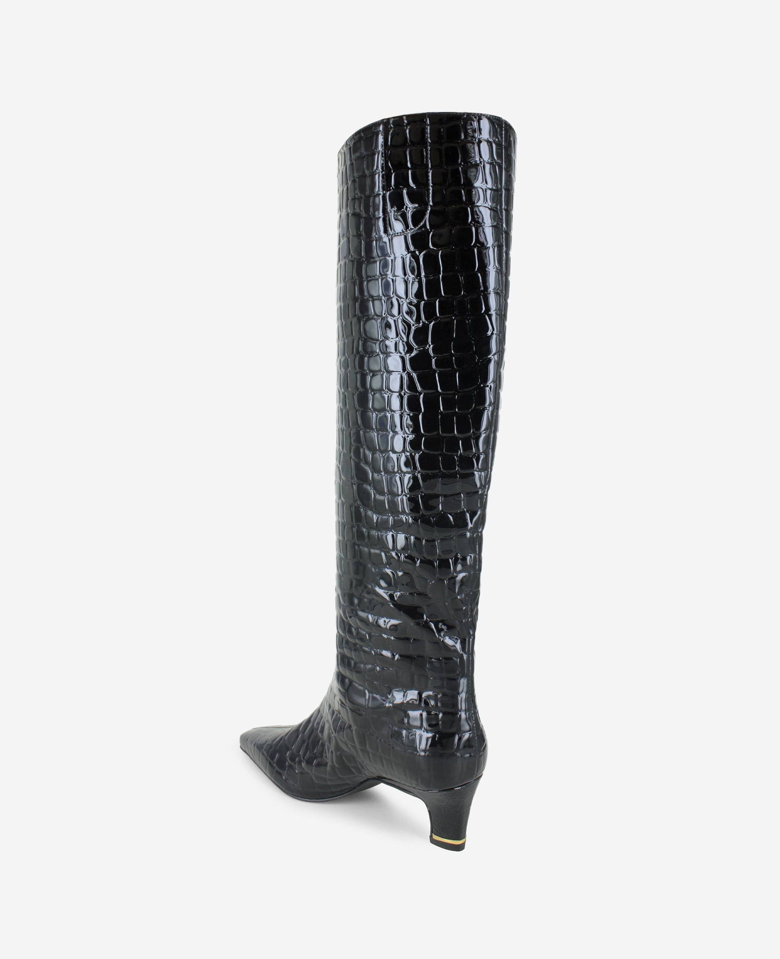 Kenneth Cole Reaction Shoes Rubia Croco Patent Tall Heel Boot stivali alti neri tacco 2,2 pollici