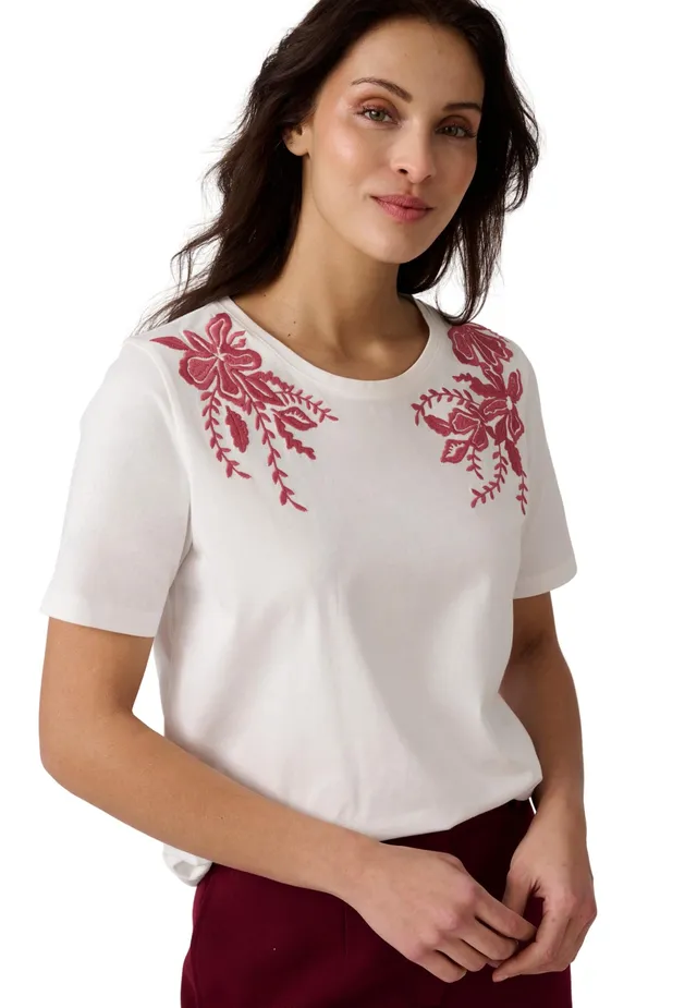 Damart Prêt-à-porter T-Shirt ricamata bianca 38-40 in cotone biologico
